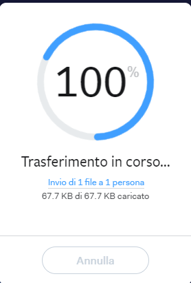 Schermata WeTransfer Trasferimento in Corso