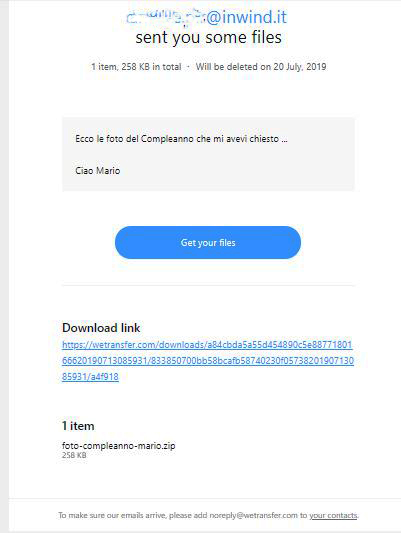 WeTransfer Cosa Riceve il Destinatario nella Email