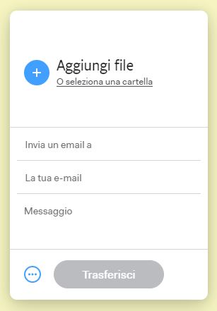wetransfer schermata upload file